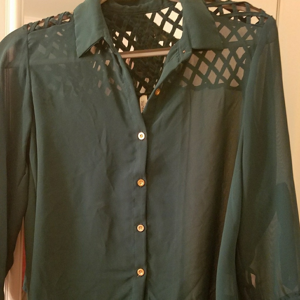 Green sheer blouse